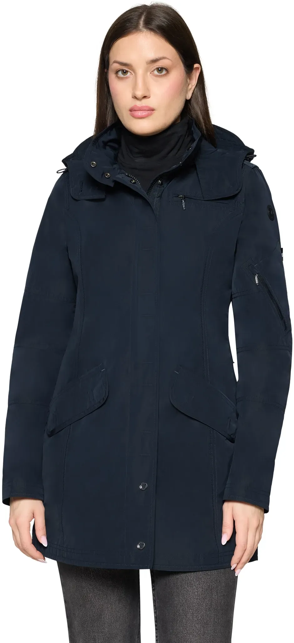 Outdoorjacke GIL BRET, Damen, Gr. 38, blau (schwarz navy), Web, Obermaterial: 100% Polyester, unifarben, regular fit normal, Jacken Outdoorjacke, mit Kapuze