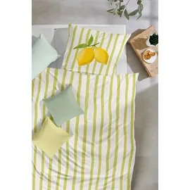 Primera Renforce-Bettwäsche Lemon stripes grün 135 x 200 cm + 2 x 80 x 80 cm