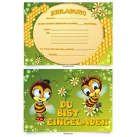 Kartenecke.de Einladungskarten (8 Stück) zum Selbstausfüllen für Kindergeburtstag - „Bienen“