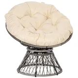 Papasansessel, Korbsessel, Sitzkissen, Kunstrattan, drehbar, Metallrahmen, 87 x 97 x 86 cm, Beige - Beige