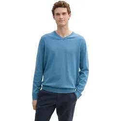 V-Ausschnitt-Pullover TOM TAILOR, Herren, Gr. L, blau (ocean blau melange), Strick, Obermaterial: 100% Baumwolle, casual, regular fit, V-Ausschnitt, Langarm, Pullover, mit kleiner Logo-Stickerei