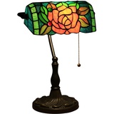 Uziqueif Klassische Bankerlampe, Retro Tiffany tischlampe, Tischlampe mit Zugschalter, Lampenschirm Glas, Tischleuchte Für Büro, Nachttischlampe