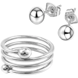 Schmuckset FIRETTI "Mulitpack Schmuck Geschenk Edelstahl Ring Paar Ohrstecker" Gr. 52, silber (edelstahlfarben), Schmuck-Sets, Damen, 52, Edelstahl