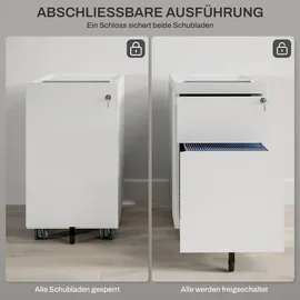 Homcom Rollcontainer mit 2 Schubladen Aktenschrank mit Schloss, Oben Umschlag