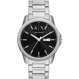 Armani Exchange Uhr für Männer, Dreizeigerwerk, 44MM Silber Recycled Edelstahl (Mindestens 50%) Gehäuse mit einem Edelstahlarmband, AX1733