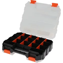 Sortimentsbox - Praktischer Organizer für Schrauben, Dübel & Kleinteile - 32x27x8 cm - Stabil, transportabel mit Griff - Schwarz/Orange