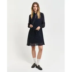Gant für Damen. 4503354 Marineblaues gepunktetes Kleid mit Schnürung (38), Lässig, Viskose, Langarm