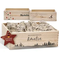 Amari ® Personalisierte Adventskiste - Adventskalender 2024 aus Holz mit Namen - Weihnachtskalender für Kinder & Erwachsene