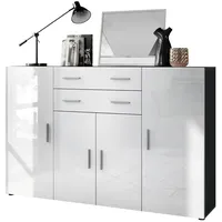 Vladon Highboard, Weiß Hochglanz, 166.5x106.5x35 cm, Wohnzimmer, Kommoden &