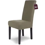 SCHEFFLER-Home Stuhlhussen Stretch Luna/Stuhlhussen 6er Set Taupe/elastische Flanell Stuhlabdeckungen/Stuhlhussen Schwingstühle/Hussen Stuhl Überzieher mit Gummiband/Stuhlhussen Samt