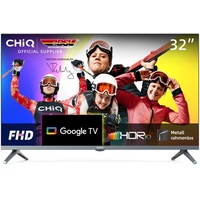 CHIQ L32H8CG 32 Zoll TV, Smart TV, FHD, Rahmenlos Metallschwarz, HDR10&HLG, Triple Tuner(DVB-T2/S2/C), Google Play, 1.5G RAM+8G ROM, Chromecast, 2.4/5G WiFi, Google Assistant, HDMI, USB, CI, Kopfhörer