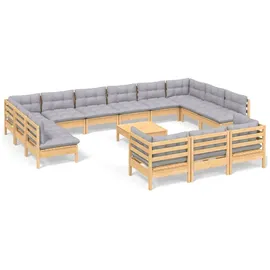 vidaXL Garten-Lounge-Set 14-tlg. grau Kiefernholz
