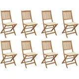 vidaXL Klappbare Gartenstühle mit Kissen 47 x 47 x 108 cm beige/weiß 8 St.