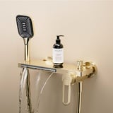 Generisch Badewanne Armatur Badewannenarmatur Wasserfall Badarmaturen Badewannen Mischbatterie Wandmontage Badewannenarmatur mit 3 Modi Handbrause gebürstetes Gold