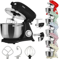 Arebos Retro Küchenmaschine 1800W Schwarz | Knetmaschine mit 6L Edelstahl-Rührschüssel | Geräuscharm | Küchenmixer mit Rührhaken, Knethaken, Schlagbesen und Spritzschutz | 6 Geschwindigkeiten
