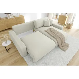 s-style möbel Ecksofa mit Schlaffunktion und Bettkasten in Cord-Stoff schöner Sitzkomfort Ottomane rechts, B/T/H: 234 cm, Hergestellt Europa, Oeko-Tex®, Wohnzimmer, Sofas - 2 Jahre Gewährleistung - mind. 14 Tage Rückgaberecht - Beige