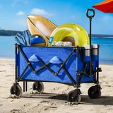 YITAHOME Bollerwagen Faltbar 200L Handwagen mit Abnehmbarem 100kg Transportwagen mit Sicherheitsgurt und Seitentasche 600D Oxford-Gewebe Bollerwagen 107x52x96cm für Garten/Strand/Picknick, Blau