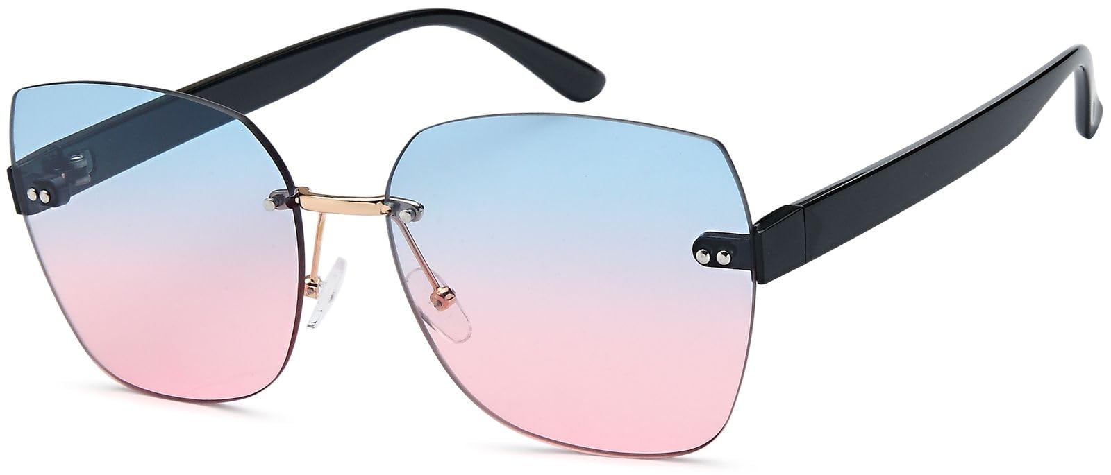 styleBREAKER Damen Sonnenbrille Rahmenlos mit getönten Rechteckigen Polycarbonat Gläsern, Kunststoff Bügeln 09020145, Farbe:Gestell Schwarz/Glas Blau-Rose Verlauf