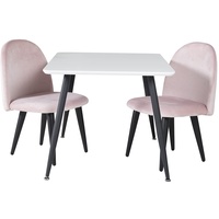 Venture Home Samt & Fleece Gastronomie Tisch mit Stühlen, Schaumstoff, Sperrholz, Stahl, MDF, weiß/rosa, 80 x 60 x 51 cm