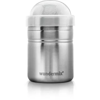 Wundermix - StreuPro Edelstahl-Streuer • Streuer für Zucker, Puderzucker, Mehl, Kakao & Zimt • Zum Toppen von Kuchen, Cappuccino, heißer Schokolade und mehr • Puderzuckerstreuer mit Deckel