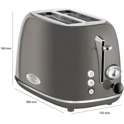 Proficook TA 1193 Toaster Brotröster, Breitschlitz 2 Scheiben, Toaststufenanzeige, 3 Funktionen, Brötchenwärmer, Grau, 800W