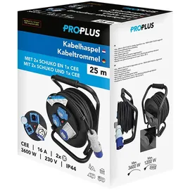 PRO PLUS Kabeltrommel CEE 25M 3x2,5mm2 2x Schuko + 1xCEE)