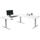 Mendler Eck-Schreibtisch HWC-D40, Computertisch elektrisch höhenverstellbar 178x178cm 84kg MVG ~ weiß, grau
