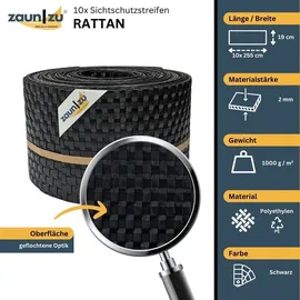 zaun|zu® Sichtschutzstreifen 10 x 255 cm Schwarz Rattan 10 St.