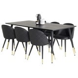 ebuy24 Dipp180x90BLBR Essgruppe Esstisch schwarz und 6 Velvet Esszimmerstühle PU Kunstleder schwarz.