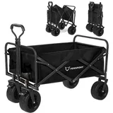 Foxsport Handwagen Faltbar - Gartenwagen - Große Räder - Verstellbarer Griff - Belastung 100 Kg (90x47x57 Cm) - Schwarz