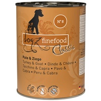 dogz finefood Hundefutter nass - N° 8 Pute & Ziege - Feinkost Nassfutter für Hunde & Welpen - getreidefrei & zuckerfrei - hoher Fleischanteil, 6 x 400 g Dose