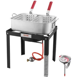 VEVOR Fisch Fritteuse Maschine Propan-Fritteusen Outdoor Aluminium 2 Korb 13,27L