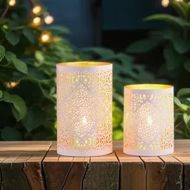 Marrakesch Orient & Mediterran Interior 2er Set Orientalische Deko Windlicht Teelichthalter Yazim Weiss