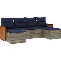 vidaXL 6-teiliges Gartensofa-Set mit Kissen, grau, Polyrattan - Grau