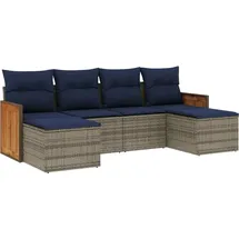 vidaXL 6-teiliges Gartensofa-Set mit Kissen, grau, Polyrattan - Grau