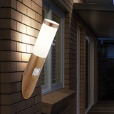 ETC Shop Außenleuchte Wandlampe Fackelleuchte mit Bewegungsmelder Fassadenbeleuchtung Wandleuchte, Edelstahl, Holzoptik, 1x E27, DxH 7,6 x 40,5 cm