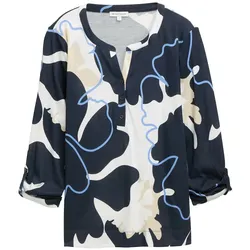 TOM TAILOR Damen Henley Langarmshirt mit Muster, blau, Geblümt, Gr. M