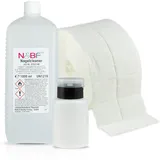 N&BF Nagel Cleaner Set 1000ml + Dispenser Pumpflasche + 1000 Zelletten Cellulose Pads (2 Rollen à 500 Stück) - 70% Isopropanol-Alkohol isopropylalkohol 1L – für Gelnägel – Nagelreiniger (Schwarz 150)