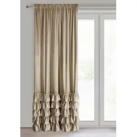Eurofirany Carli Samtvorhang mit Rüsche, Velvet Vorhang mit Kräuselband -1 STK. Vorhang Blickdicht, Verdunkelung, Exklusiver Vorhang für Wohnzimmer, Schlafzimmer, 140x270 cm, Dunkelbeige