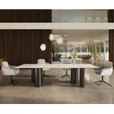 DELIFE Esstisch Edge 300x100 Keramik Calacatta Luxe Weiß-Gold-Grau Pilier Edelstahl Graphit - Weiß
