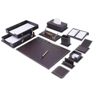 MOOGCO Schreibtisch-Organizer – Schreibtisch-Zubehör – Leder-Schreibtisch-Organizer – Schreibtisch-Set aus Lederfaserstoff – Heimbüro-Zubehör – Schreibtischzubehör aus Leder – 14-teiliges Set (Brown)