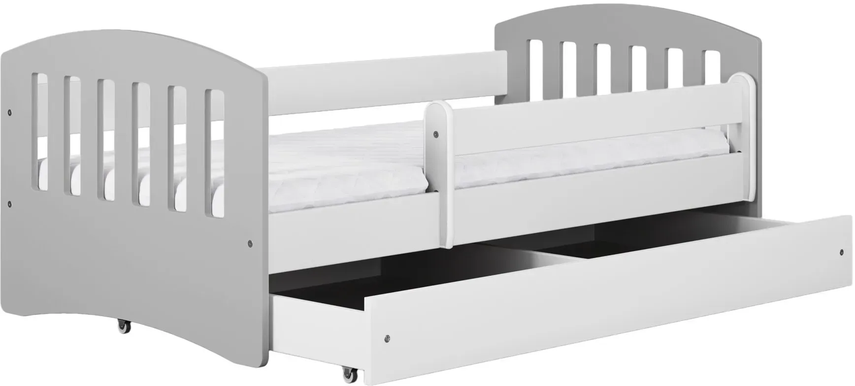 KocotKids »Classic« Bett in weiß/grau 160x80 cm / mit Bettschublade und Matratze