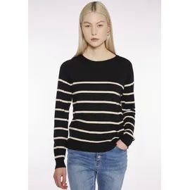 HaILY’S Rundhalspullover "LS P SK Li44ka", Damen, Gr. XL, schwarz (schwarz, beige stripe), Strick, Obermaterial: 83% Polyester, 17% Viskose, gestreift, normal, Rundhals, Pullover Rundhalspullover