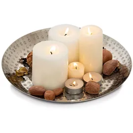 amagohome Dekotablett ø 28 cm rund Deko Tablett Serviertablett Metall Kerzentablett Farbe silber