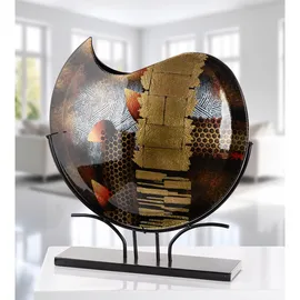 Gilde Glas Art Bodenvase Dixion aus Glas - rund - glänzend schwarz - Höhe 51cm x Breite 49 cm - handbemalt - Nicht wasserdicht