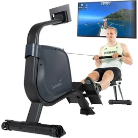 Skandika Rudergerät Njord | Ruderergometer mit 16 Stufen, klappbar, Studioqualität, 8 kg Schwungmassensystem, max. 180 kg, Lange Laufschiene, Kinomap, Bluetooth, | Fitnessgerät für Zuhause
