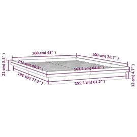 vidaXL Massivholzbett mit LEDs 160x200 cm