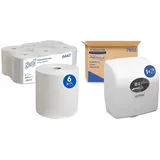 Scott gerollte Papierhandtücher 6667 - Rollenhandtuch für Spender & Aquarius Slimroll Papierhandtücher Rollenspender 7955 – 1 x Papiertuchspender, weiß