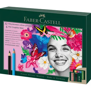 Faber-Castell Polychromos & Pitt Graphite Matt Malset farbsortiert, 40 St.