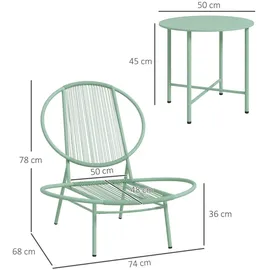 Outsunny Bistro-Set 3-teilig aus Stahl Wetterfest Gartenmöbel Set mit Bistrotisch Ergonomische Muschelförmige Gartenstühlen Grün Kunststoff, Gartenmöbel-Sets